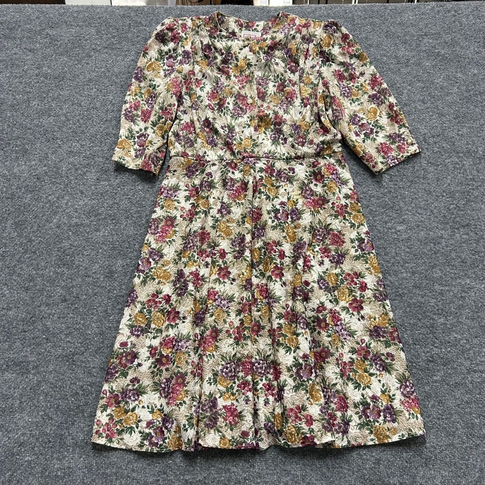 California Looks Dress Womens Size M Floral Midi Elastic Waist Casual USA Made